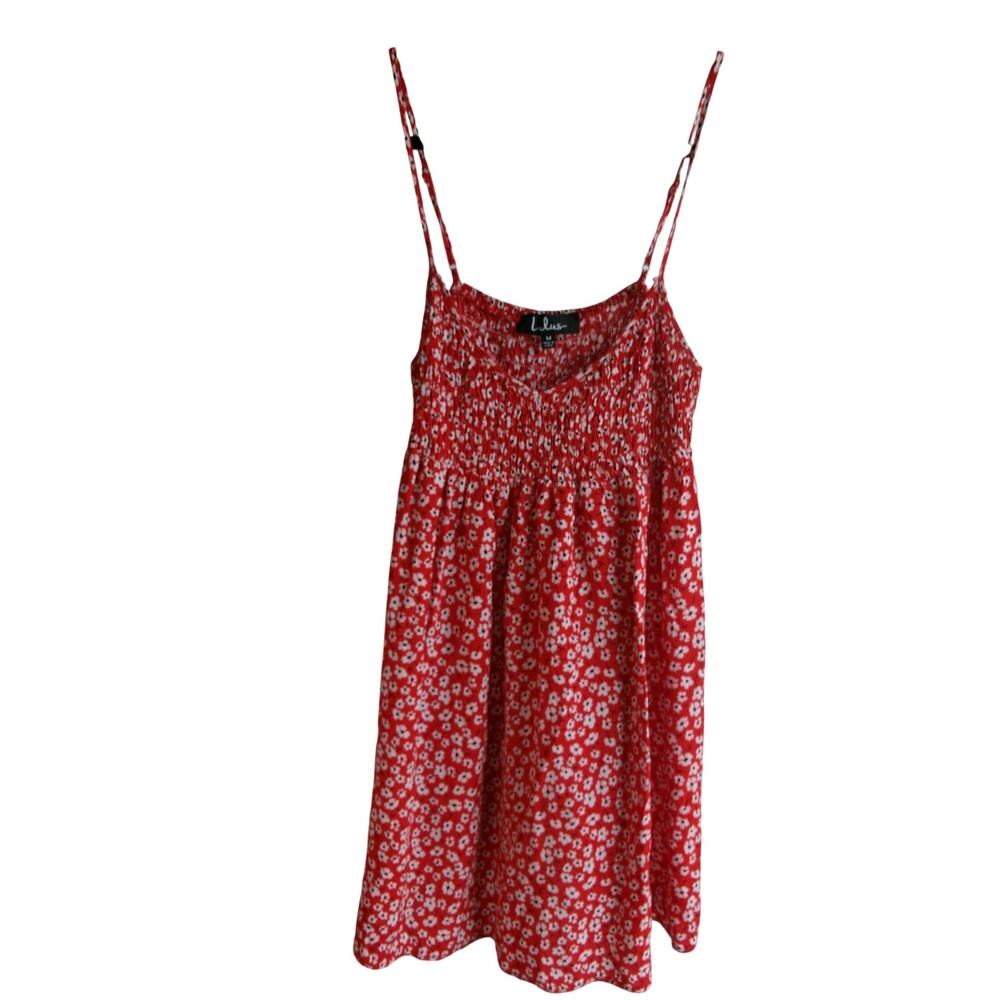 Lulus Red Floral Smocked Cami Dress Women's Medium Adjustable Straps